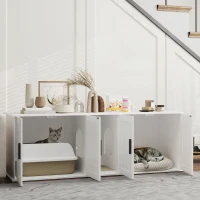 PawHut Armoire pour chat Maison de chat avec porte Cloison Litière pour grand chat 145 x 49 x 51 cm Blanc(m-2)
