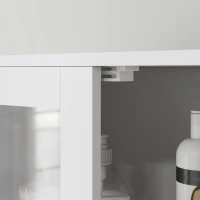 HOMCOM Mobile Colonne Salle de Bain avec 3 Armoires et Portes en Verre et à Persiennes, 60x30x170,5cm, Blanc(m-4)