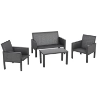 Outsunny Salotto da Giardino con Divano da Esterno e Tavolino, Mobili da Giardino in Rattan Sintetico, Set 4 Pz, Grigio(m-1)