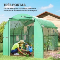 Outsunny Estufa Tipo Túnel 296x196x200 cm Estufa de Jardim com 3 Portas e 6 Janelas Enroláveis Teto Curvo para Cultivo Verde(m-5)