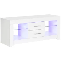 HOMCOM Mobile Porte TV de 55" avec Lumières LED à 12 Couleurs et Télécommande, Bois et Verre 120x40x50cm, Blanc(m-6)