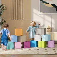 HOMCOM Ensemble de 12 Cubes de Jeu Souples pour Enfants de 12 à 36 Mois en PU et EPE, 20x20x20 cm, Multicolore(m-2)