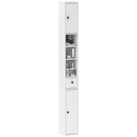 HOMCOM Colonne de Salle de Bain Gain de Place avec 2 Armoires, 3 Étagères Ouvertes et Tiroir, en Bois, 20x20x178 cm, Blanc(m-5)