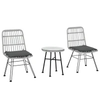 Outsunny Set Mobili da Giardino 3 Pezzi con Tavolino e Sedie in Rattan PE, Poilestere e Acciaio per Esterni, Grigio(m-1)