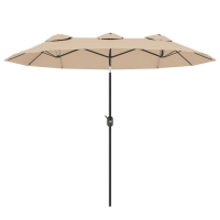 Outsunny Ombrellone Doppio Inclinabile a 45° con Manovella e Prese d'Aria, in Acciaio e Poliestere, 285x147x227 cm, Caffè