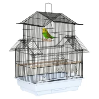 PawHut Cage pour Oiseaux en Métal et Plastique avec Poignée de Transport et Plateau Amovible, 50,5x41x63 cm, Blanc(m-5)