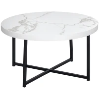 HOMCOM Table Basse Ronde avec Plateau Effet Marbre en MDF et Pieds en Métal, Φ80x45 cm, Blanc(m-5)