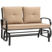 Outsunny Panchina a Dondolo da Giardino per 2 Persone con Cuscini per Seduta e Schienale, 122x70x87cm, Khaki(m-11)