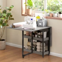 HOMCOM Table à Manger Pliable au Design Industriel pour jusqu'à 4 Personnes, Étagères Ouvertes, Flexible, Métal, Panneau de Particules, Gris(m-4)