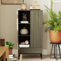 HOMCOM Aparador para Sala Moderno com Gaveta Prateleira Ajustável e 3 Compartimentos Abertos 60x34x121 cm Madeira(m-4)