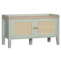 HOMCOM Banc à chaussures meuble de rangement avec étagère sur pieds 2 placards avec façades cannage poignée en alliage d'aluminium vert(m-1)