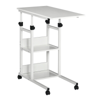 HOMCOM Mesa Auxiliar con Ruedas 80x40 cm Mesa para Sofá en Forma de C con Altura Ajustable 3 Niveles de 72-82 cm Marco de Metal para Salón Cocina Blanco