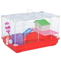PawHut Cage pour Hamsters à 2 Niveaux en Métal et PP avec Maisonnette, Réservoir d'Eau et Roue, 47x30x27 cm(m-6)