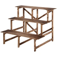 Outsunny Étagère à plantes pliable à 3 niveaux de 78 cm de hauteur, support de fleurs pour intérieur et extérieur en bois, étagère à pots de fleurs avec plateaux, étagère à plantes pour salon, jardin, balcon en bois naturel(m-1)