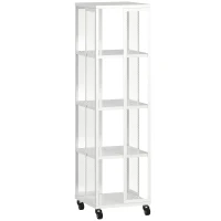 HOMCOM Bibliothèque Moderne à 4 Étagères en Métal à Maille avec Roulettes, 35x35x129 cm, Blanc(m-6)