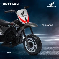 HOMCOM Moto da Cross Elettrica per Bambini Licenza Honda CRF450RL a 3 Ruote con Clacson, 71x40.5x43.5 cm, Grigio(m-7)