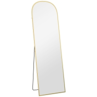 HOMCOM Espejo de Cuerpo Entero 50x170 cm Independiente o Pared con Marco de Aleación de Aluminio y Soporte Dorado