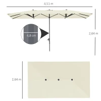Outsunny Parasol double-face, 451 x 264 cm Parasol avec système de manivelle, 12 entretoises métalliques, mât en aluminium, Crème(m-3)