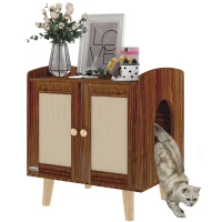 PawHut Móvel Caixa de Areia para Gatos com Tapetes de Sisal Pés de Madeira 55x43x59,6 cm Castanho Rústico(m-10)