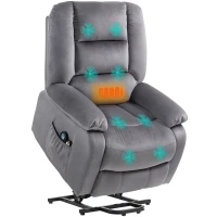 HOMCOM Fauteuil TV avec aide au lever, fonction chaleur et massage, télécommande et pochette latérale, Gris foncé(m-6)