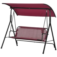 Outsunny Balancelle de Jardin 3 Places en Acier avec Toit Parasol en Polyester, 172x110x153 cm, Rouge et Noir(m-1)