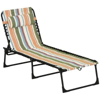 Outsunny Transat, Transat pliant de jardin, Transat pliable, Dossier à 4 positions, Acier, Tissu en maille, 189 x 58 x 30 cm, Multicolore(m-6)