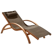 Outsunny Sdraio da Giardino Ergonomica, Lettino Prendisole con Poggiatesta Imbottito in Legno e Tessuto, 161 x 72 x 68 cm, Marrone(m-1)