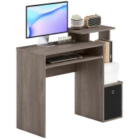 HOMCOM Bureau Informatique multimédia étagères Tablette Clavier Panier Noir Panneaux Particules Gris(m-1)