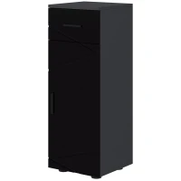 Kleankin Meuble de Salle de Bain en Panneau de Particules avec Tiroir et Armoire à 2 Niveaux Réglables, 30x30x82 cm, Noir et Gris(m-1)