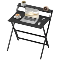 HOMCOM Bureau Pliable avec Étagère pour Écran, 81,5x62x86,5 cm, Noir(m-1)