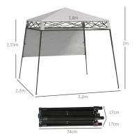 Outsunny Cenador Plegable 220x220x200 cm avec 1 Paroi Latérale Sac de Transport Imperméable et Protection UV50+ Blanc(m-3)
