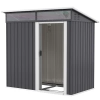 Outsunny Cabane de Jardin, Abri de Rangement avec Fenêtres, Ouvertures de Ventilation, Porte Coulissante, Acier imperméable, Résistant aux Intempéries, Gris Foncé(m-1)