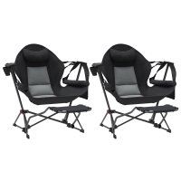 Outsunny 2 Mecedora Jardín Exterior con Reposapiés Reposacabezas Portavasos Bolsillos y Bolsa de Transporte Carga 120 kg Negro