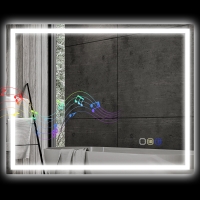 HOMCOM Miroir de Salle de Bain Anti-Buée avec Lumière LED Réglable, Enceinte Bluetooth, Boutons Tactiles, 80x100 cm