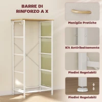 HOMCOM Cassettiera 4 Cassetti Pieghevoli con 4 Tasche e 2 Ganci, in Legno, Acciaio e Tessuto, 45x30x94.5 cm(m-7)