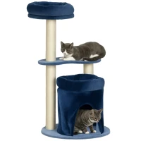 PawHut Arbre à chat, arbre à grimper pour chat, avec poteaux à griffer en sisal naturel, hauteur de 85 cm, bleu foncé, crème(m-9)