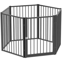 PawHut Enceinte pour Chiots, Barrière pour Chiens, Enclos pour Chiots, 6 Panneaux avec Porte, Clôture d'Intérieur et d'Extérieur, Acier, Noir(m-7)