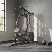 HOMCOM Máquina Multi Estação de Treino com Pesos Ajustáveis Press de Perna e Polia para Ginásio em Casa 170x104x205 cm Preto(m-5)