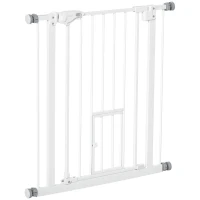 PawHut Barrera de Seguridad Extensible con Puerta Pequeño Cierre Automático y Sistema de Doble Bloqueo 74-80x76,2 cm Blanco(m-10)