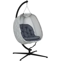 Outsunny Eiförmiger Hängesessel für den Außenbereich, Hängeschaukel mit Gestell, Sitzpolstern Indoor Outdoor(m-10)