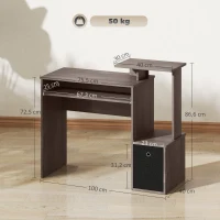 HOMCOM Bureau Informatique multimédia étagères Tablette Clavier Panier Noir Panneaux Particules Gris(m-3)