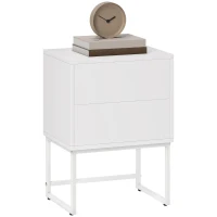 HOMCOM Table de Chevet Moderne à 2 Tiroirs avec Ouverture par Pression, Panneaux de Fibres de Bois et Acier, 40x30x50 cm, Blanc(m-5)