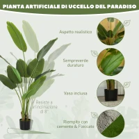HOMCOM Pianta Artificiale da 160 cm a 10 Foglie in PEVA Verde con Vaso da Ø16.5x13.5 cm(m-4)