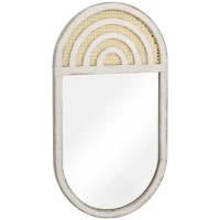 HOMCOM Wandspiegel, Rattan-Dekor, Haken für Wandmontage, weiß, 50 x 90 x 3 cm(m-1)