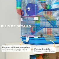 PawHut Cage pour hamster rongeur 4 étages avec tunnels mangeoire roue maison échelles 46 x 30 x 58 cm bleu(m-7)
