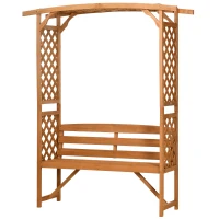 Outsunny Banc de Jardin en Bois d'Épicéa avec Arche Décorative pour Plantes et Pots, 160x50x198 cm, Marron(m-1)