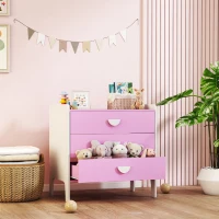 AIYAPLAY Kinder commode met 3 lades, MDF, opbergkast voor kinderen, Roze + Wit(m-2)