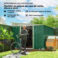 Outsunny Abrigo de Jardim 8,9 m² 280x345x201 cm Abrigo de Exterior de Aço para Armazenamento com Portas e 2 Janelas Verde(m-4)