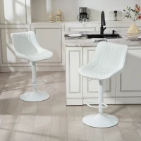 HOMCOM Conjunto de 2 Bancos de Bar Bancos Altos de Cozinha Giratórios com Altura Ajustável e Couro Sintético 47,5x54x92-110 cm Branco(m-2)