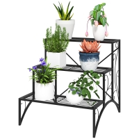Outsunny Etagère à Plantes à 3 Niveaux en Forme d'Échelle pour Intérieur et Extérieur en Métal, 60x60x60 cm, Noir